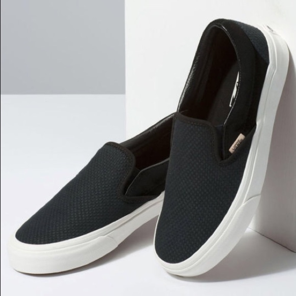 Vans black woven check slip on